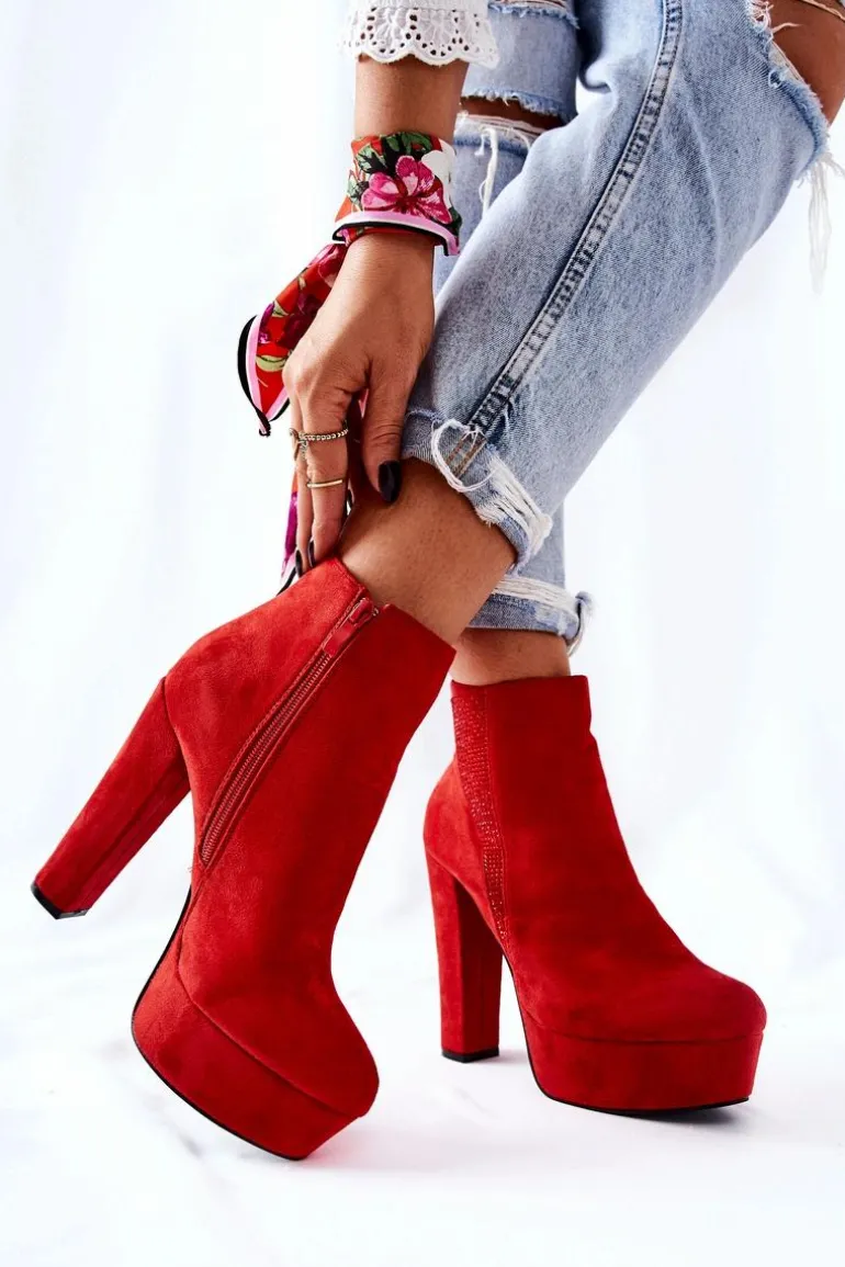 Zamszowe Botki Na Wysokim Obcasie Czerwone Sarsea