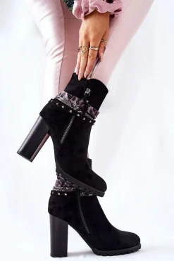 Zamszowe Botki Na Wysokim Słupku Czarne Besis