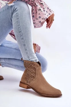 Zamszowe Botki Nicole 2791/023 Ciemnobeżowe