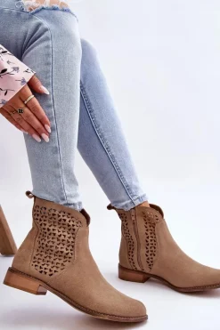 Zamszowe Botki Nicole 2791/023 Ciemnobeżowe