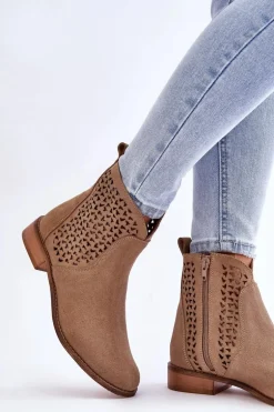 Zamszowe Botki Nicole 2791/023 Ciemnobeżowe