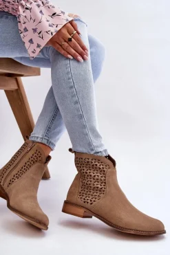 Zamszowe Botki Nicole 2791/023 Ciemnobeżowe