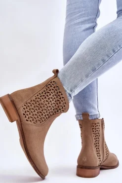 Zamszowe Botki Nicole 2791/023 Ciemnobeżowe