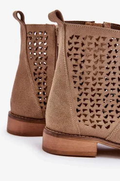 Zamszowe Botki Nicole 2791/023 Ciemnobeżowe