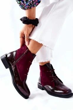 Zamszowe Botki Ocieplane Sergio Leone BT401 Bordowe