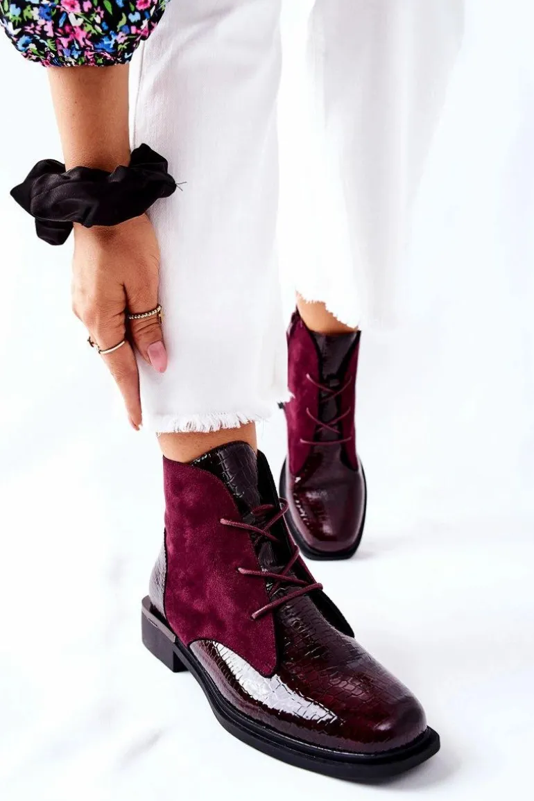 Zamszowe Botki Ocieplane Sergio Leone BT401 Bordowe