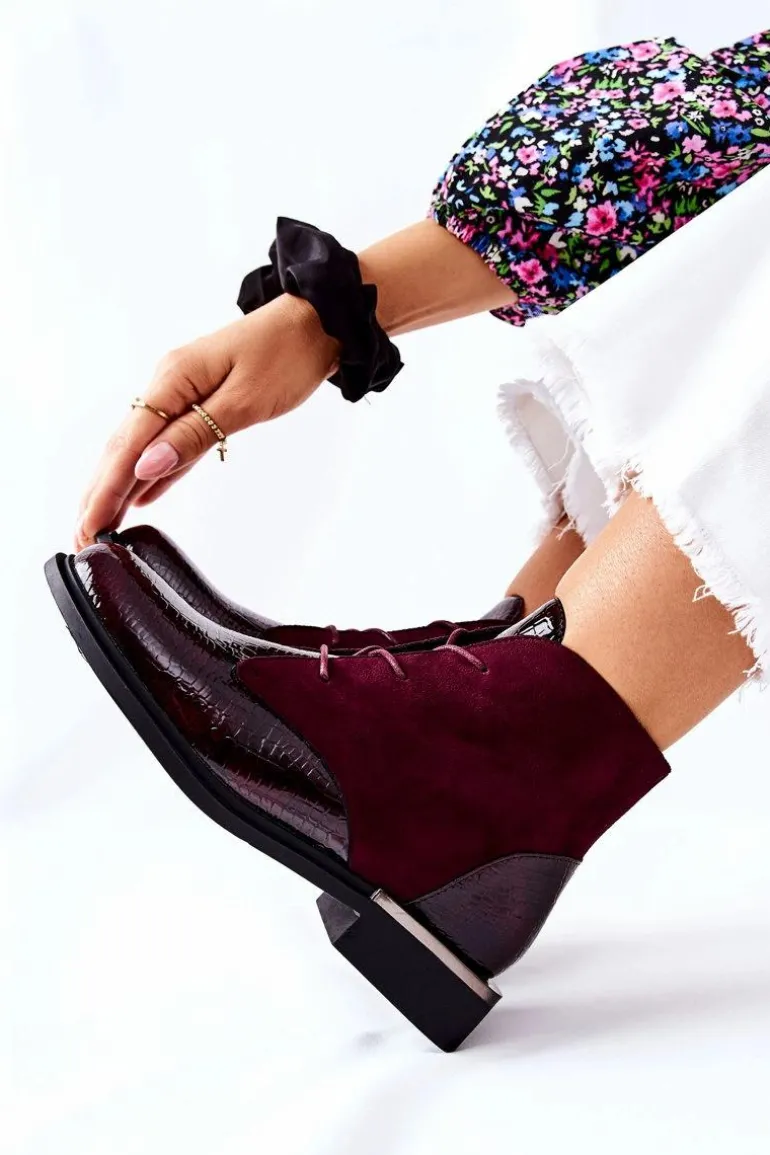 Zamszowe Botki Ocieplane Sergio Leone BT401 Bordowe