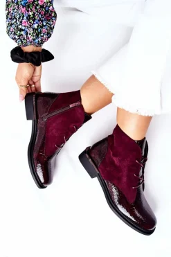 Zamszowe Botki Ocieplane Sergio Leone BT401 Bordowe