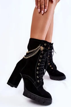 Zamszowe Botki Sznurowane Lewski Shoes 3244/G Czarne