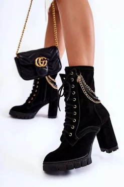 Zamszowe Botki Sznurowane Lewski Shoes 3244/G Czarne