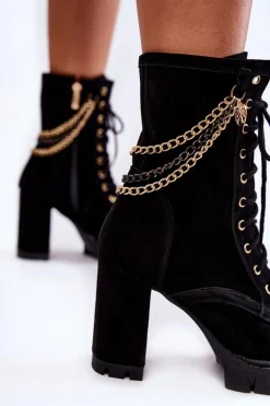 Zamszowe Botki Sznurowane Lewski Shoes 3244/G Czarne