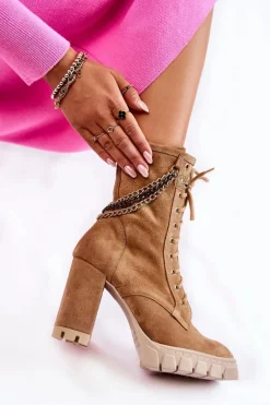 Zamszowe Botki Sznurowane Lewski Shoes 3244/G Beżowe