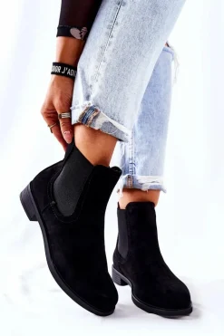 Zamszowe Botki Sztyblety Czarne Astate