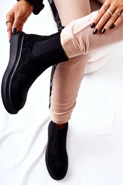 Zamszowe Botki Sztyblety Na Platformie Czarne Marissa