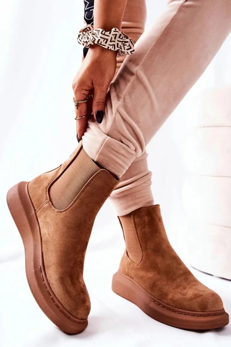 Zamszowe Botki Sztyblety Na Platformie Beżowe Marissa