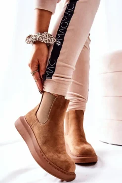 Zamszowe Botki Sztyblety Na Platformie Beżowe Marissa