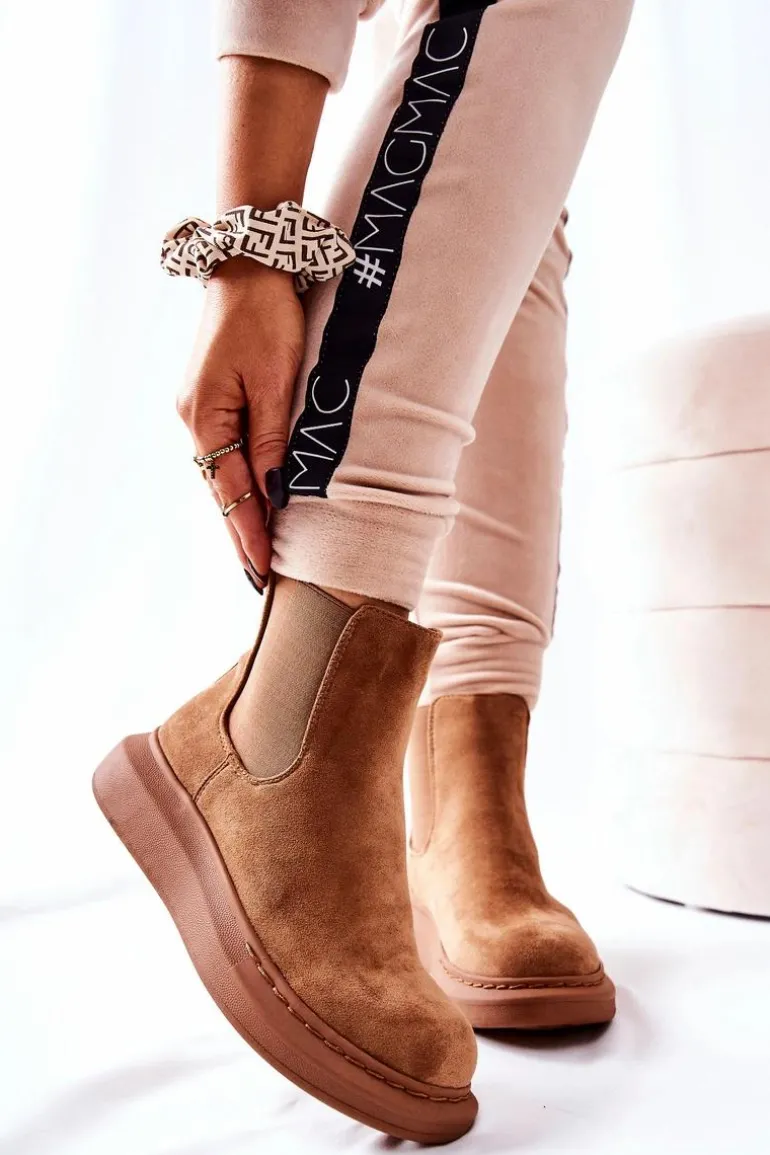 Zamszowe Botki Sztyblety Na Platformie Beżowe Marissa