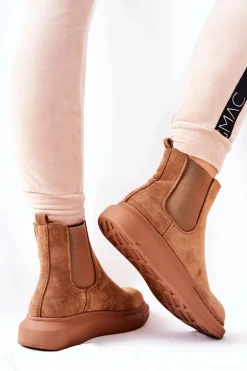 Zamszowe Botki Sztyblety Na Platformie Beżowe Marissa