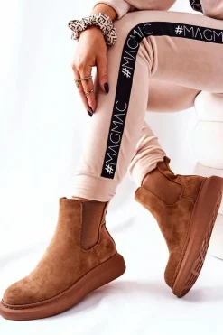 Zamszowe Botki Sztyblety Na Platformie Beżowe Marissa