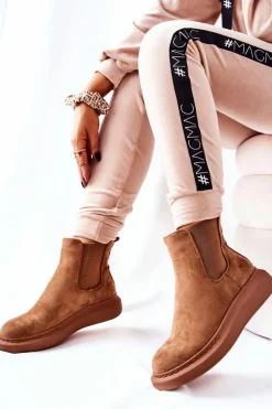 Zamszowe Botki Sztyblety Na Platformie Beżowe Marissa