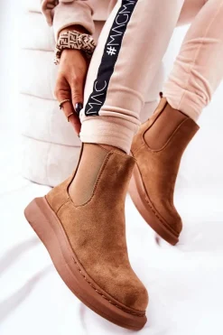 Zamszowe Botki Sztyblety Na Platformie Beżowe Marissa