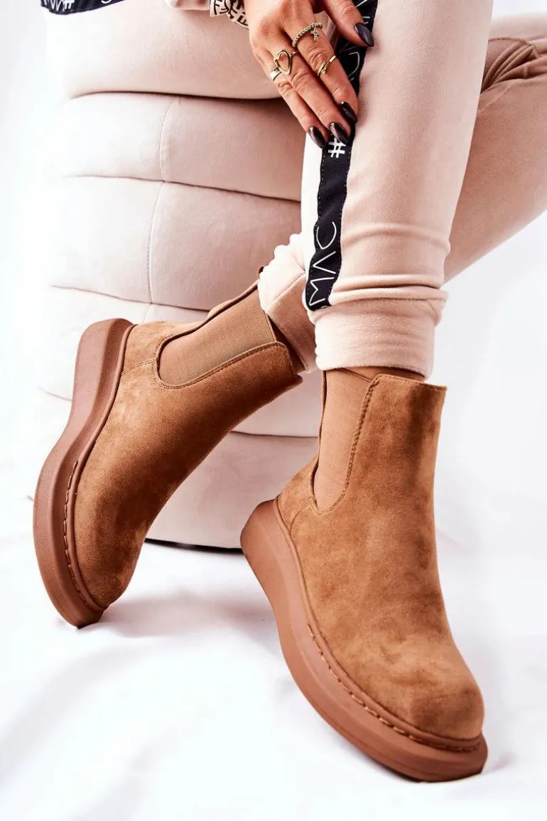 Zamszowe Botki Sztyblety Na Platformie Beżowe Marissa