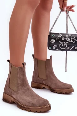 Zamszowe Botki Sztyblety Brązowe Nicole 2672