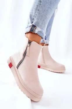 Zamszowe Botki Sztyblety Na Platformie Beżowe Nessa