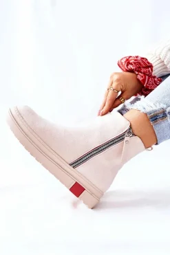 Zamszowe Botki Sztyblety Na Platformie Beżowe Nessa