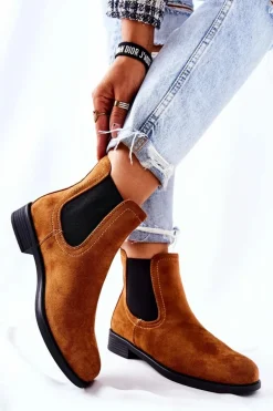 Zamszowe Botki Sztyblety Camel Astate