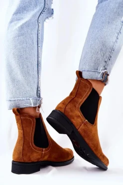 Zamszowe Botki Sztyblety Camel Astate