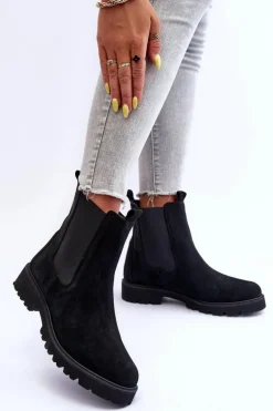 Zamszowe Botki Sztyblety Czarne Nicole 2672