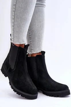 Zamszowe Botki Sztyblety Czarne Nicole 2672