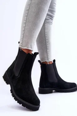 Zamszowe Botki Sztyblety Czarne Nicole 2672