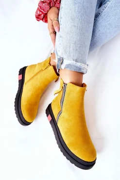 Zamszowe Botki Sztyblety Na Platformie Żółte Nessa