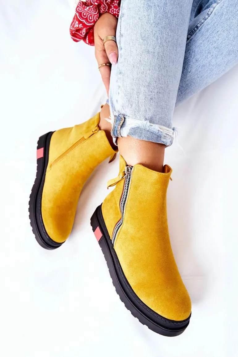 Zamszowe Botki Sztyblety Na Platformie Żółte Nessa