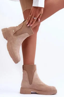 Zamszowe Botki Sztyblety Damskie Beżowe Tannaz