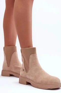 Zamszowe Botki Sztyblety Damskie Beżowe Tannaz