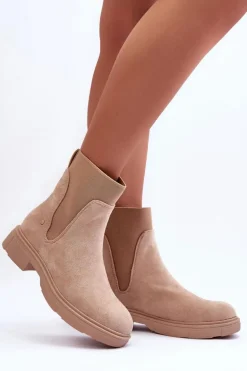Zamszowe Botki Sztyblety Damskie Beżowe Tannaz