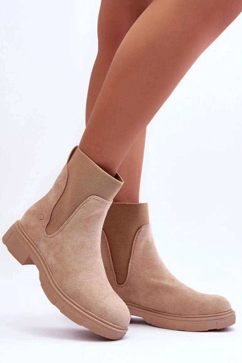 Zamszowe Botki Sztyblety Damskie Beżowe Tannaz
