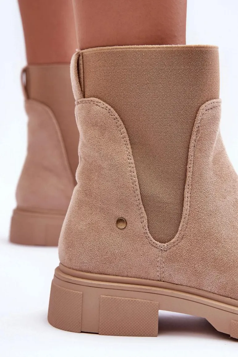 Zamszowe Botki Sztyblety Damskie Beżowe Tannaz