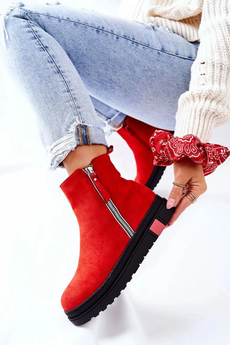 Zamszowe Botki Sztyblety Na Platformie Czerwone Nessa
