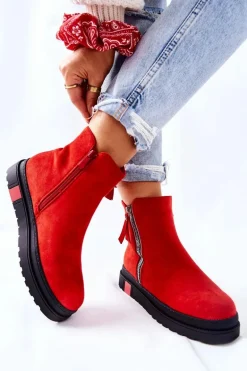 Zamszowe Botki Sztyblety Na Platformie Czerwone Nessa