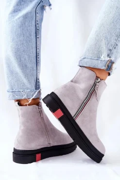 Zamszowe Botki Sztyblety Na Platformie Szare Nessa