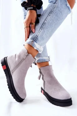 Zamszowe Botki Sztyblety Na Platformie Szare Nessa