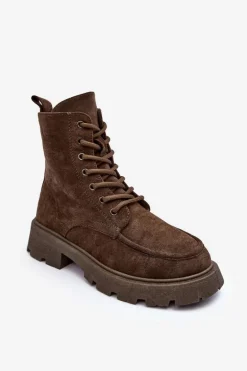 Zamszowe Botki Trapery Ocieplane Na Płaskim Obcasie Ciemnozielone Zikey