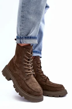 Zamszowe Botki Trapery Ocieplane Na Płaskim Obcasie Ciemnozielone Zikey