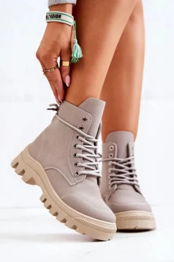 Zamszowe Botki Trapery Wiązane Szare Hurricane