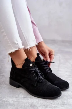 Zamszowe Botki Trzewiki Sznurowane Nicole 2781 Czarne