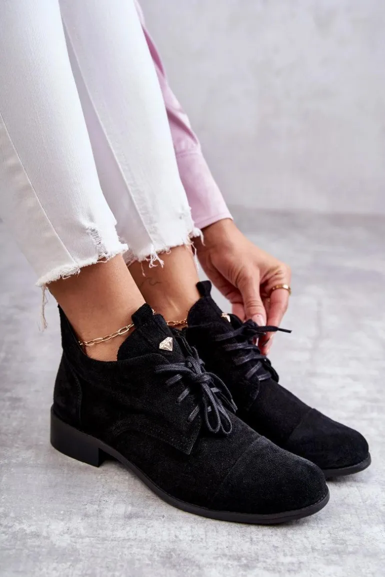 Zamszowe Botki Trzewiki Sznurowane Nicole 2781 Czarne